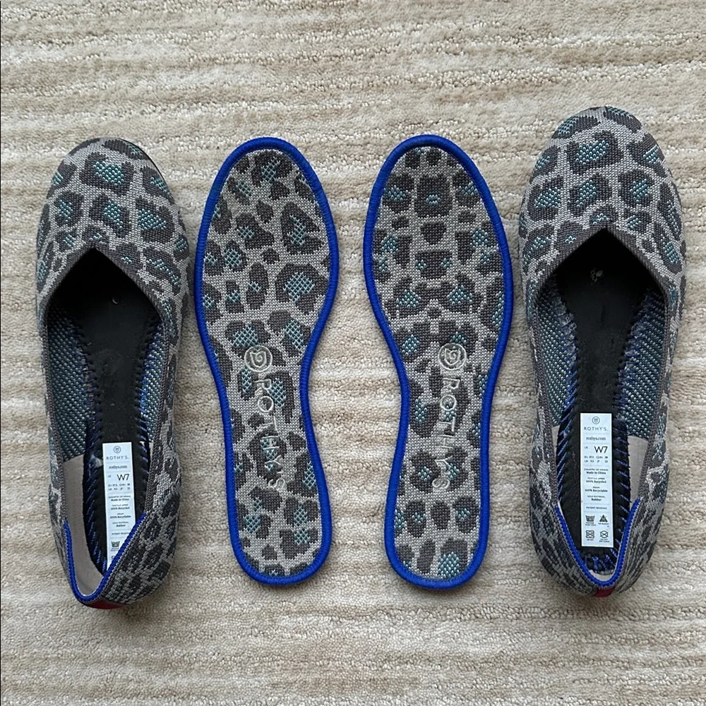 EUC Rothy’s Gray Spotted Leopard Cheetah Round Toe Flats Limited Edition Size 7